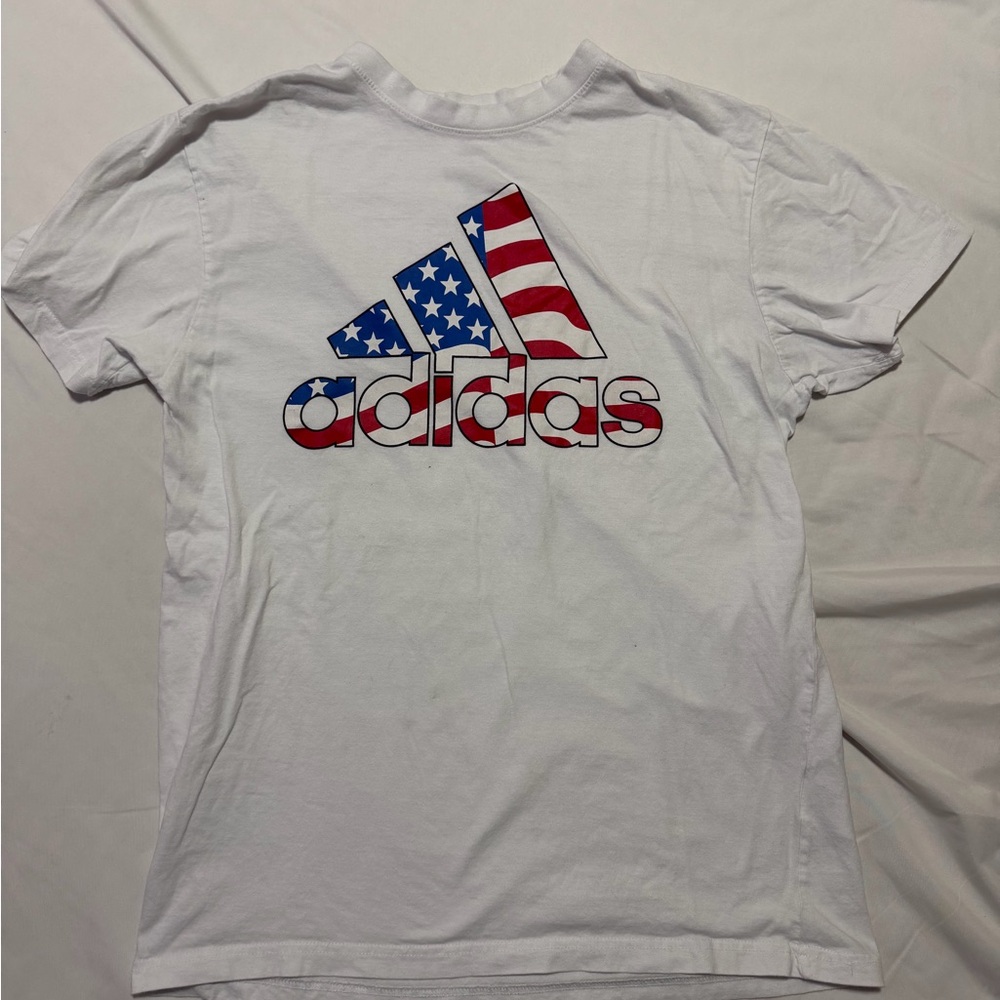 Adidas Men's White Tee with American Flag Graphic